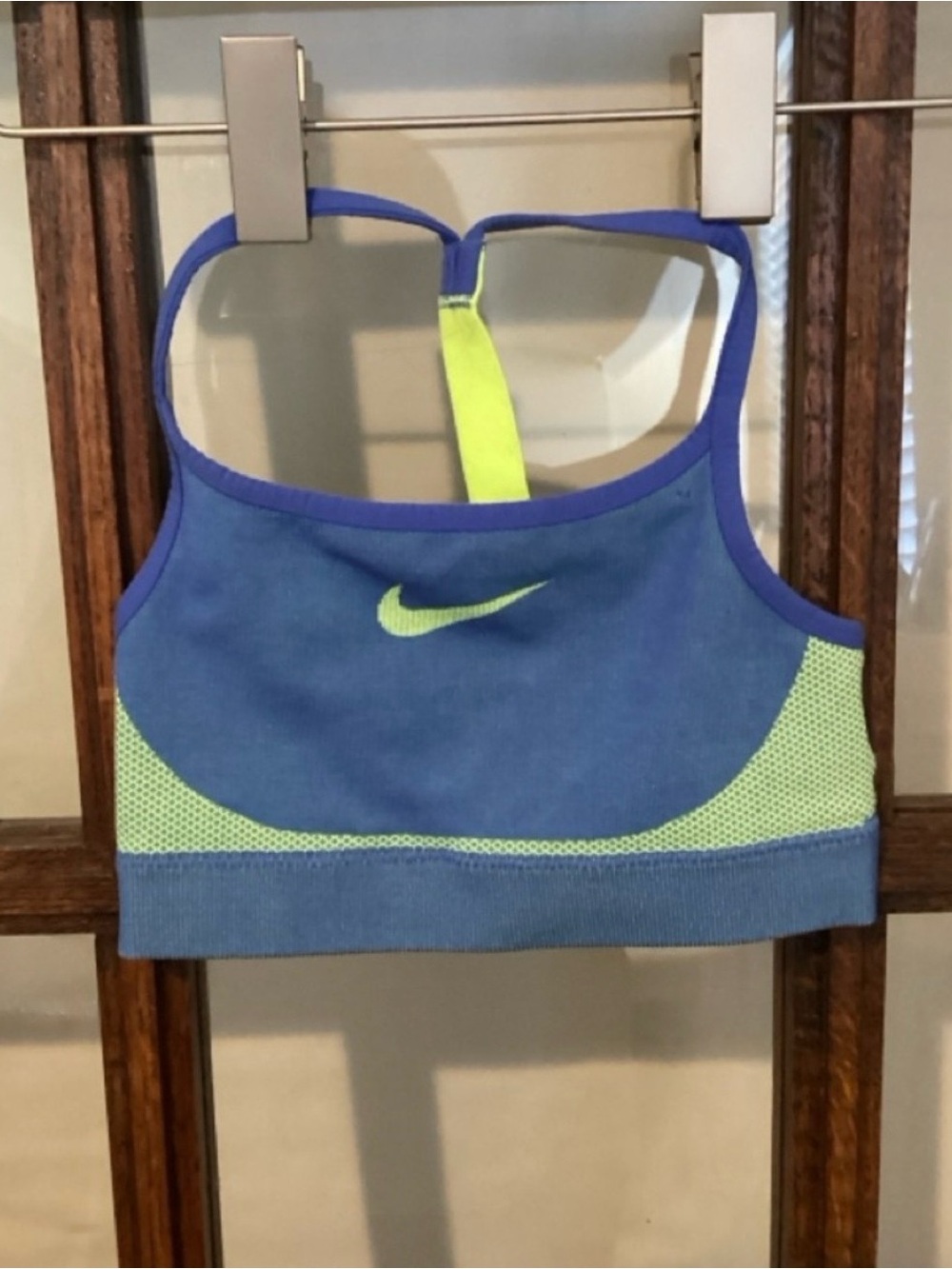 Nike Blue and Neon Yellow Racerback Sports Bra KIDS